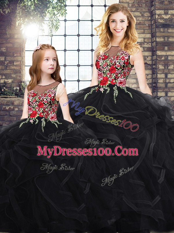 Sumptuous Sleeveless Zipper Floor Length Embroidery and Ruffles Sweet 16 Quinceanera Dress