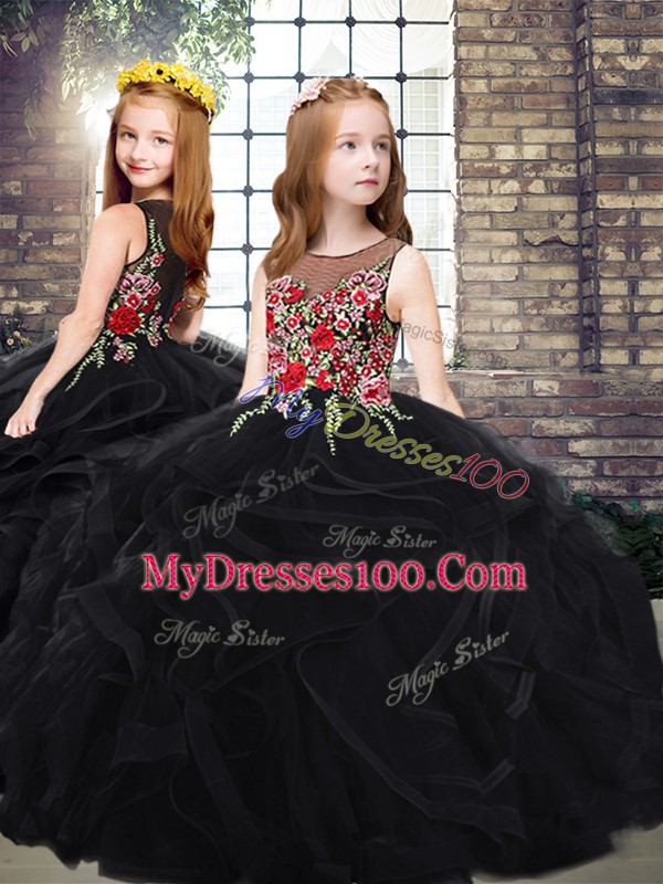 Sumptuous Sleeveless Zipper Floor Length Embroidery and Ruffles Sweet 16 Quinceanera Dress