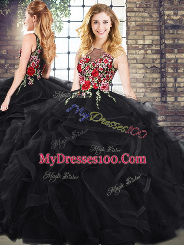 Sumptuous Sleeveless Zipper Floor Length Embroidery and Ruffles Sweet 16 Quinceanera Dress
