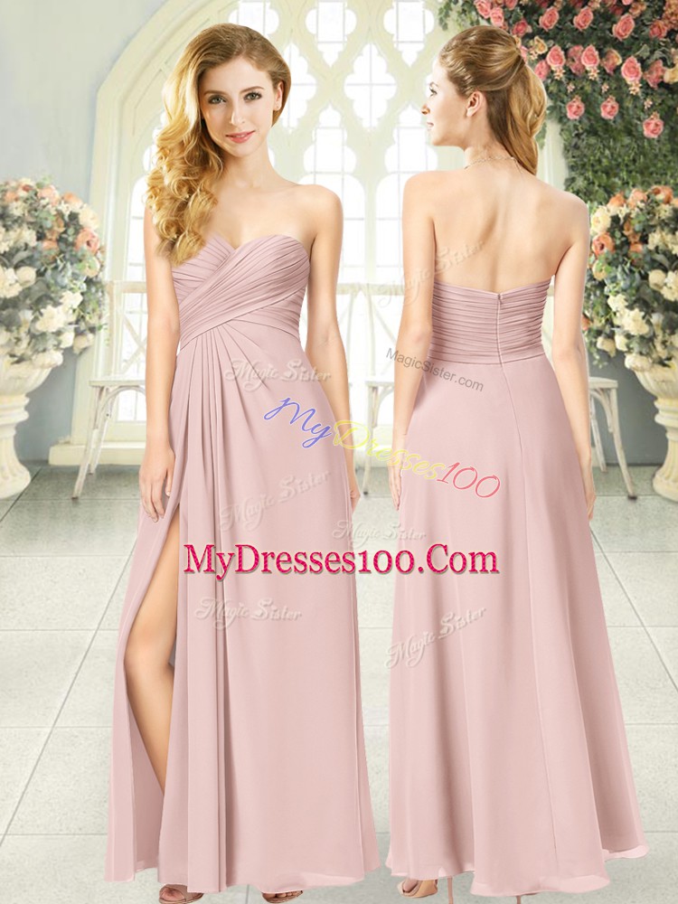 Adorable Pink Evening Party Dresses Prom and Party with Ruching Sweetheart Sleeveless Zipper