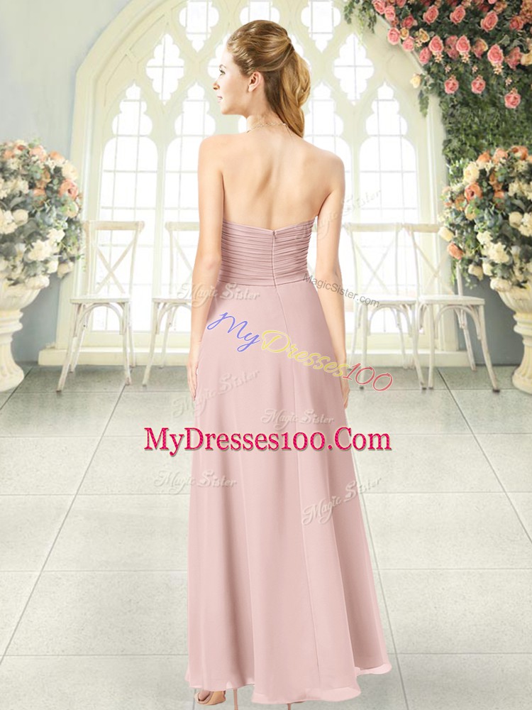 Adorable Pink Evening Party Dresses Prom and Party with Ruching Sweetheart Sleeveless Zipper