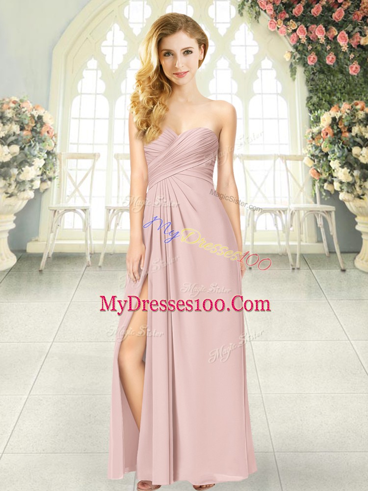Adorable Pink Evening Party Dresses Prom and Party with Ruching Sweetheart Sleeveless Zipper