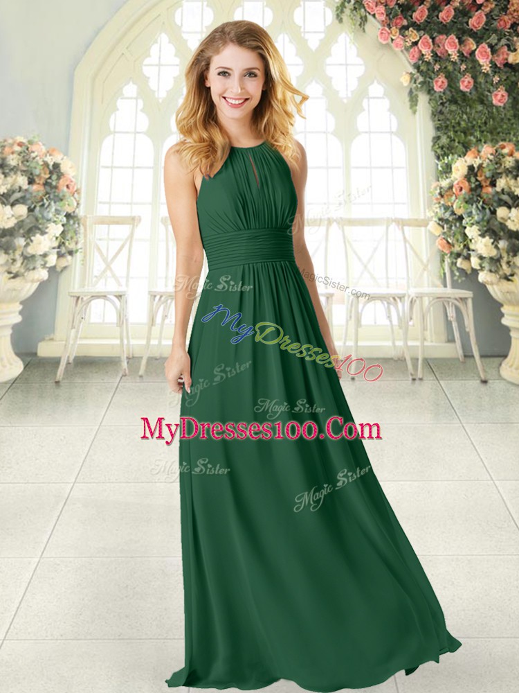 Empire Prom Party Dress Green Scoop Chiffon Sleeveless Floor Length Zipper