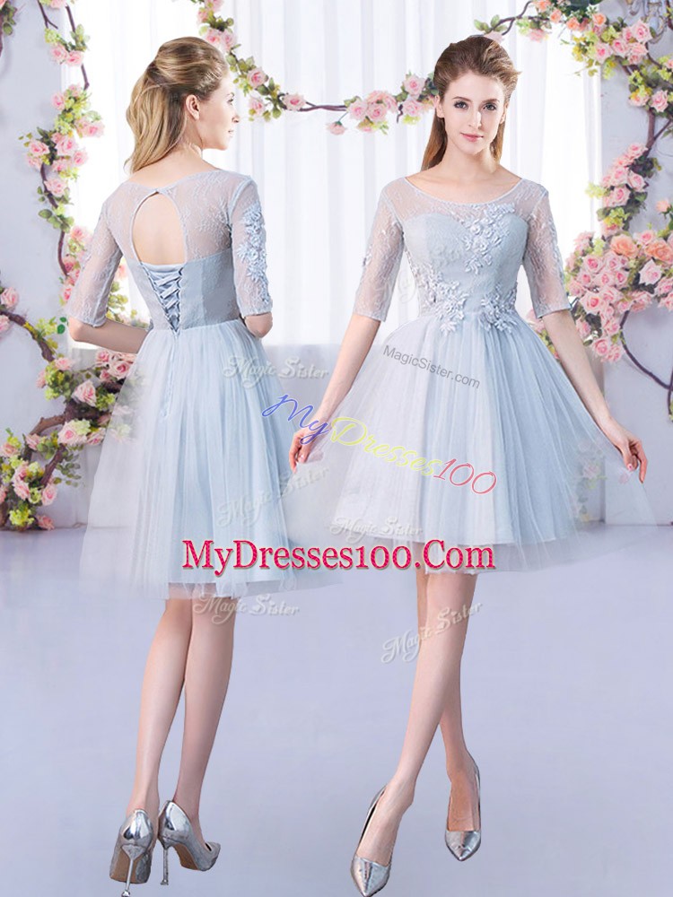 On Sale Grey Lace Up Scoop Lace Dama Dress Tulle Half Sleeves