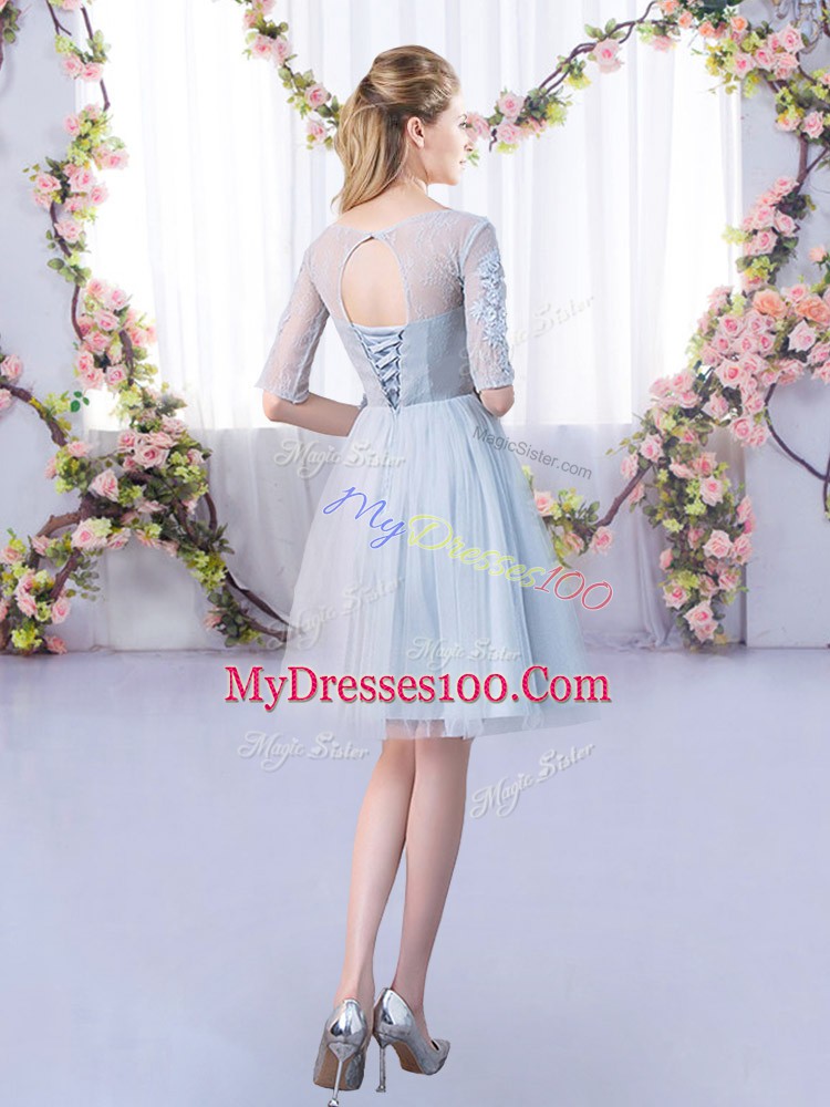 On Sale Grey Lace Up Scoop Lace Dama Dress Tulle Half Sleeves