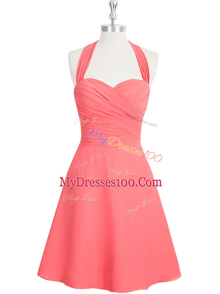 Cheap Watermelon Red Sleeveless Chiffon Zipper Dress for Prom for Prom and Party