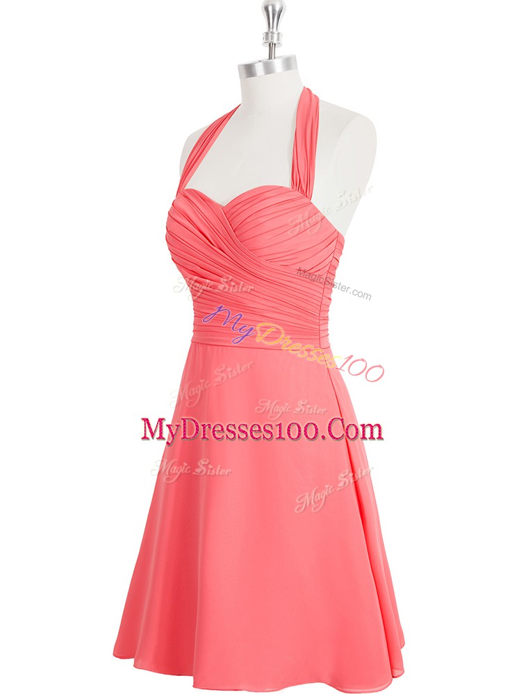 Cheap Watermelon Red Sleeveless Chiffon Zipper Dress for Prom for Prom and Party