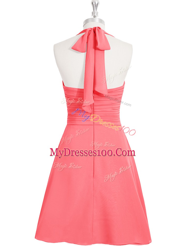 Cheap Watermelon Red Sleeveless Chiffon Zipper Dress for Prom for Prom and Party