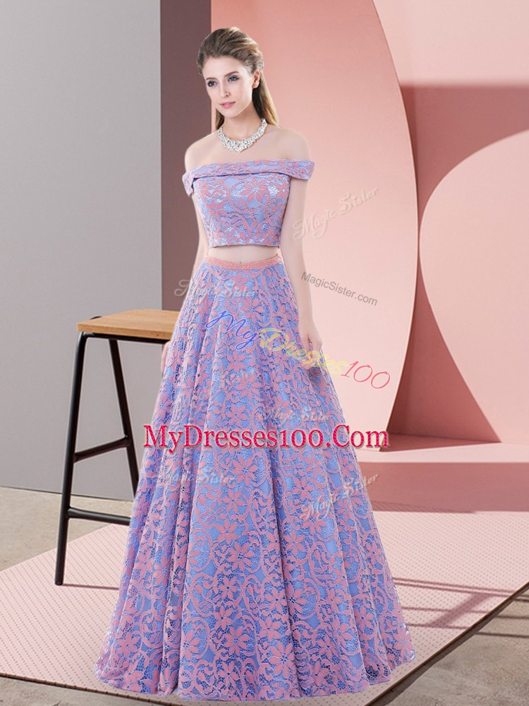 Floor Length Zipper Prom Gown Lavender for Prom and Party and Military Ball with Beading