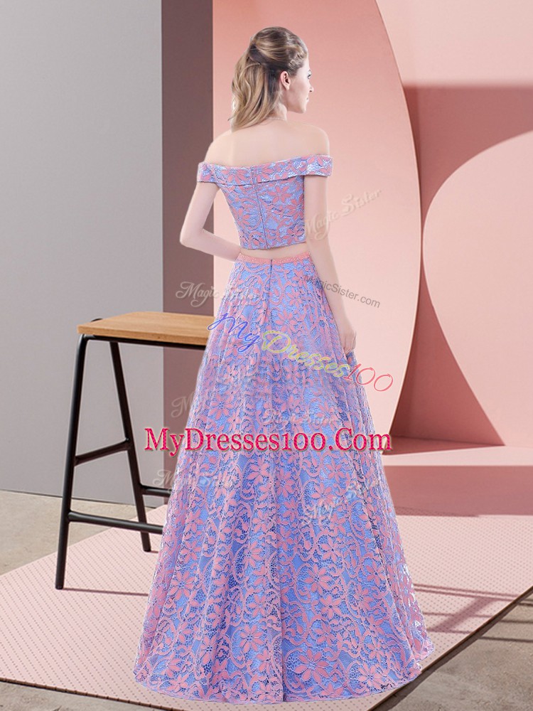 Floor Length Zipper Prom Gown Lavender for Prom and Party and Military Ball with Beading