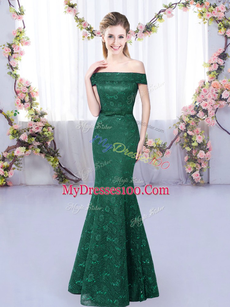 Floor Length Dark Green Bridesmaids Dress Sleeveless Lace