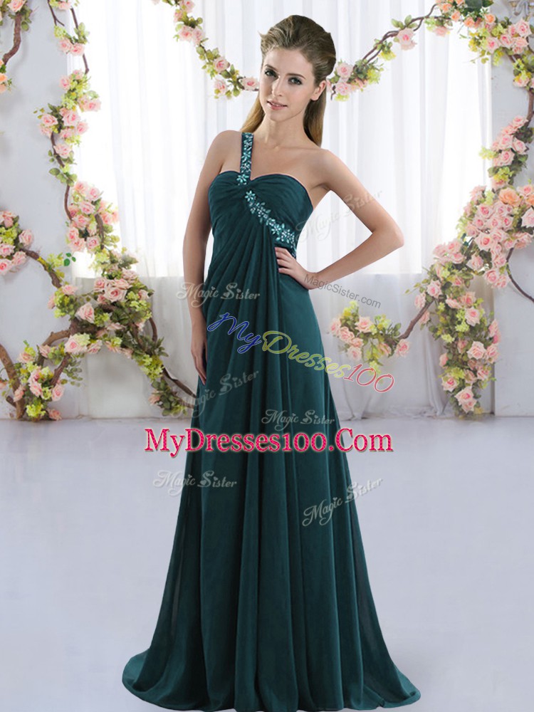 High End Chiffon Sleeveless Damas Dress Brush Train and Beading