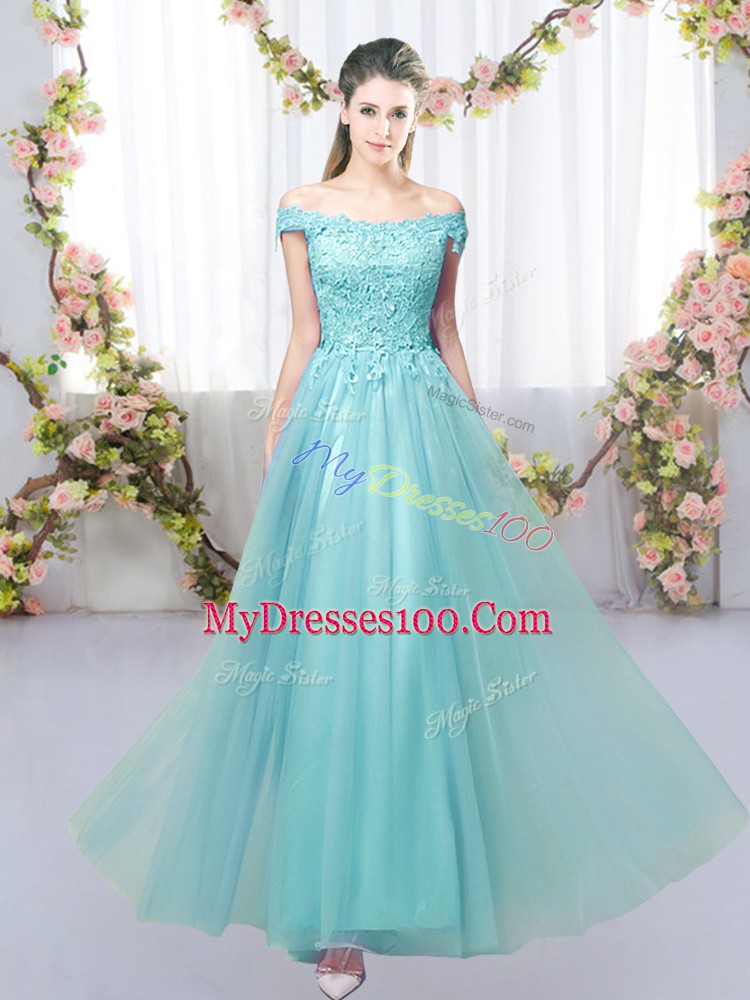 Sleeveless Lace Up Floor Length Lace Dama Dress for Quinceanera