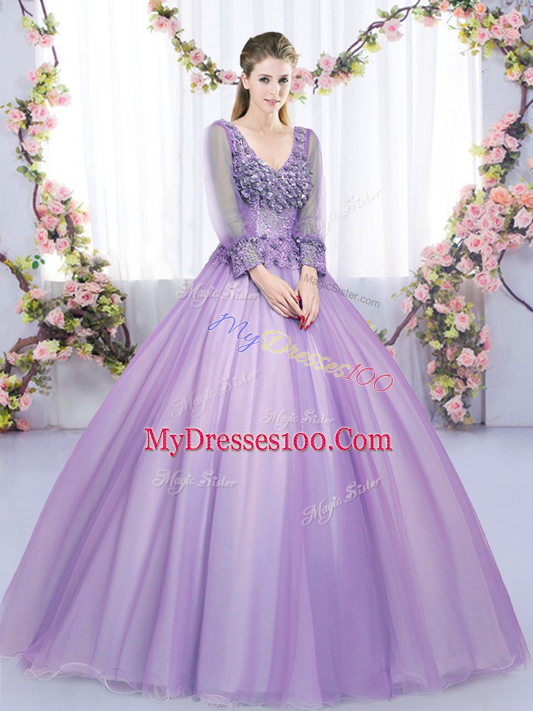 Admirable Floor Length Ball Gowns Long Sleeves Lavender Quinceanera Dresses Zipper