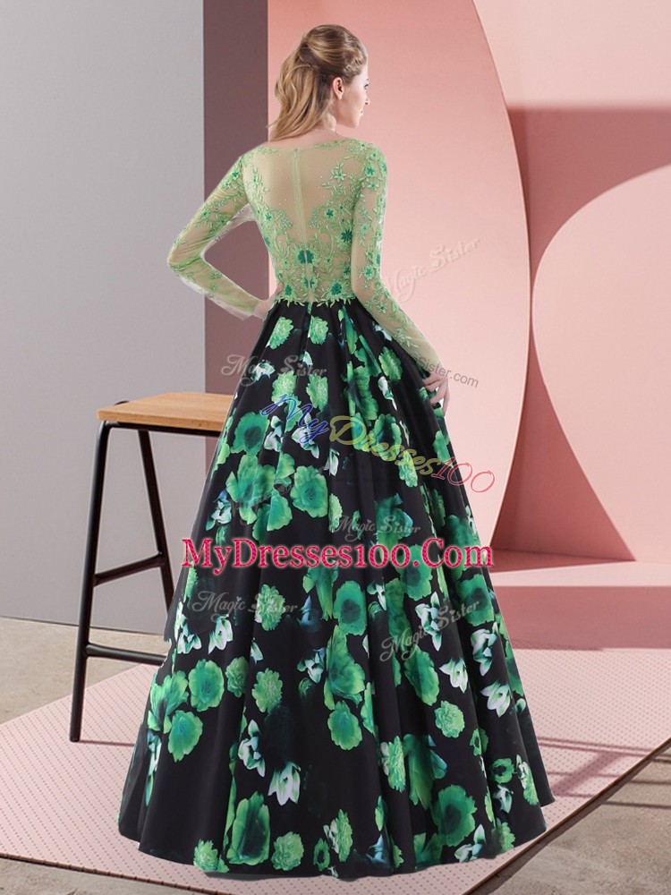 Sweet Embroidery Prom Evening Gown Multi-color Lace Up Long Sleeves Floor Length