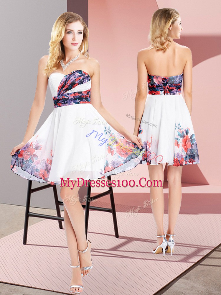 Sweetheart Sleeveless Prom Evening Gown Mini Length Pattern White Chiffon