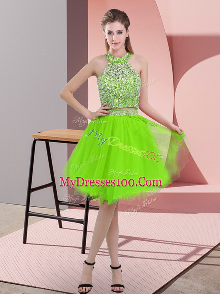 Captivating Sleeveless Knee Length Beading Backless Prom Evening Gown
