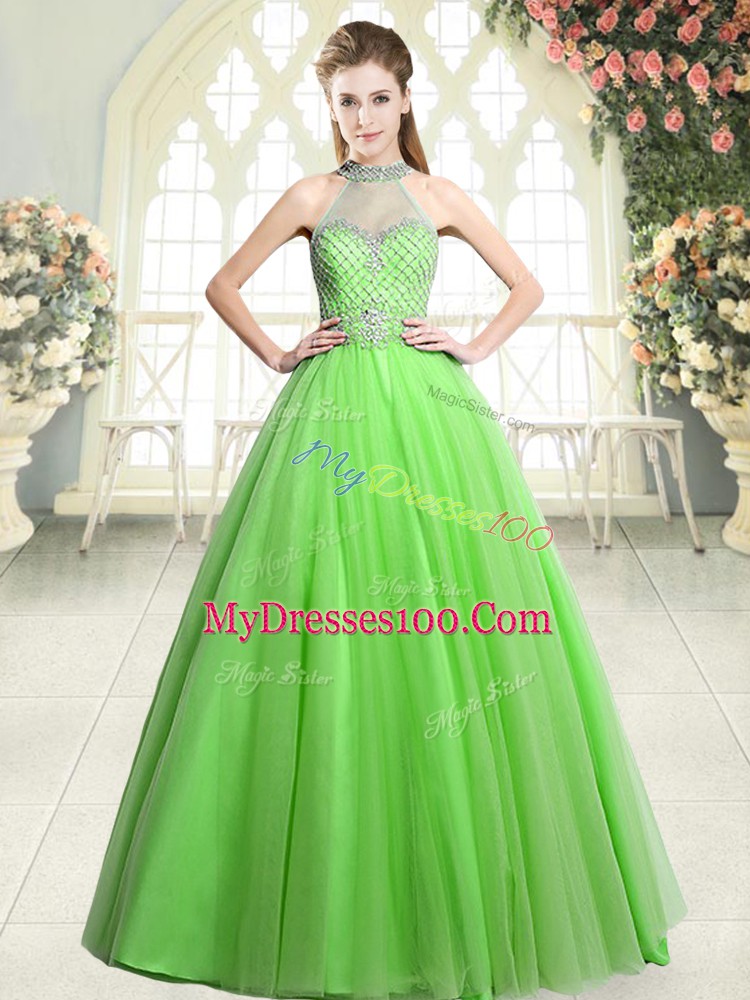 Chic Halter Top Sleeveless Tulle Homecoming Dress Beading Zipper