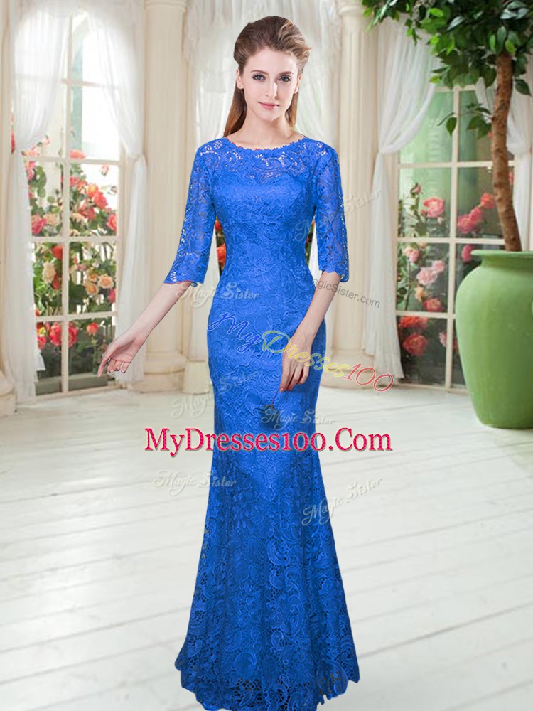 Exceptional Scoop Half Sleeves Zipper Prom Dress Royal Blue