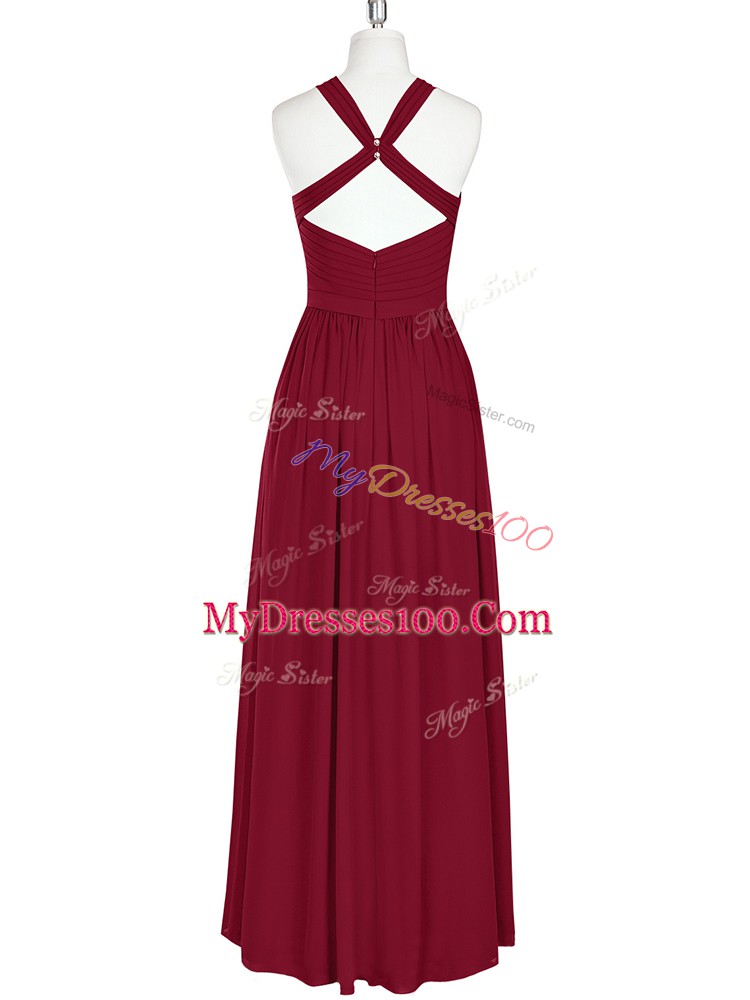 Latest Floor Length Empire Sleeveless Burgundy Zipper