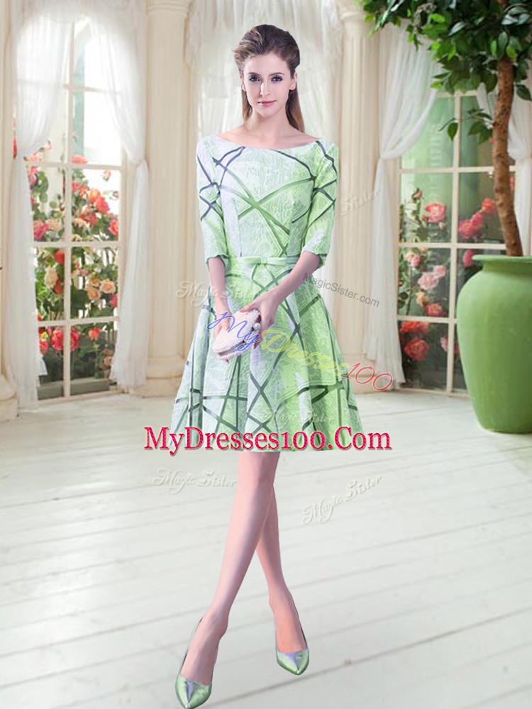 Perfect Half Sleeves Knee Length Ruching Lace Up Prom Gown with