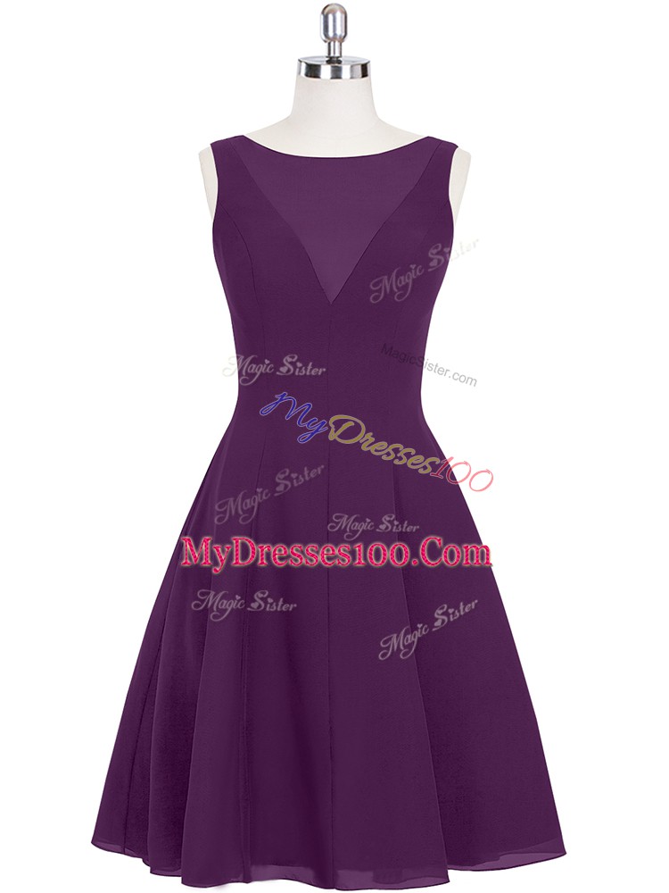 Deluxe Ruching Prom Party Dress Eggplant Purple Zipper Sleeveless Mini Length