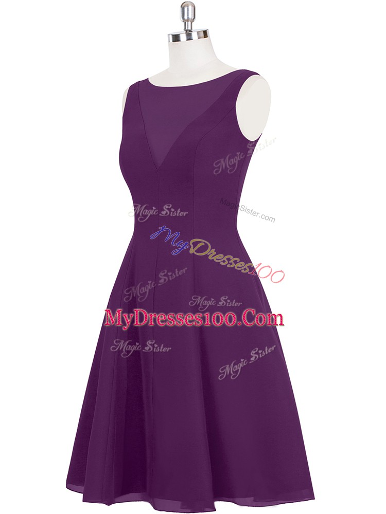 Deluxe Ruching Prom Party Dress Eggplant Purple Zipper Sleeveless Mini Length
