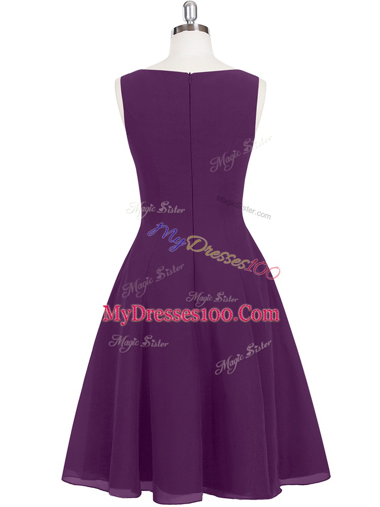 Deluxe Ruching Prom Party Dress Eggplant Purple Zipper Sleeveless Mini Length