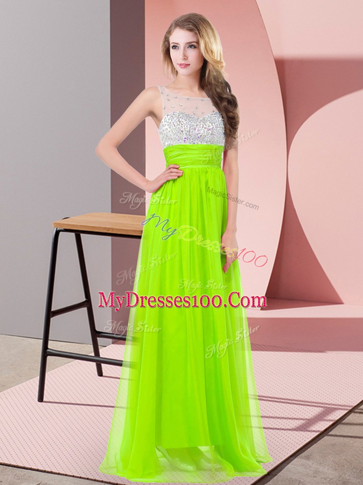 Floor Length Evening Party Dresses Scoop Sleeveless Side Zipper