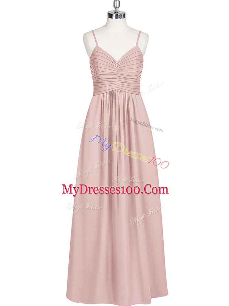Glittering Chiffon Sleeveless Floor Length Prom Gown and Ruching