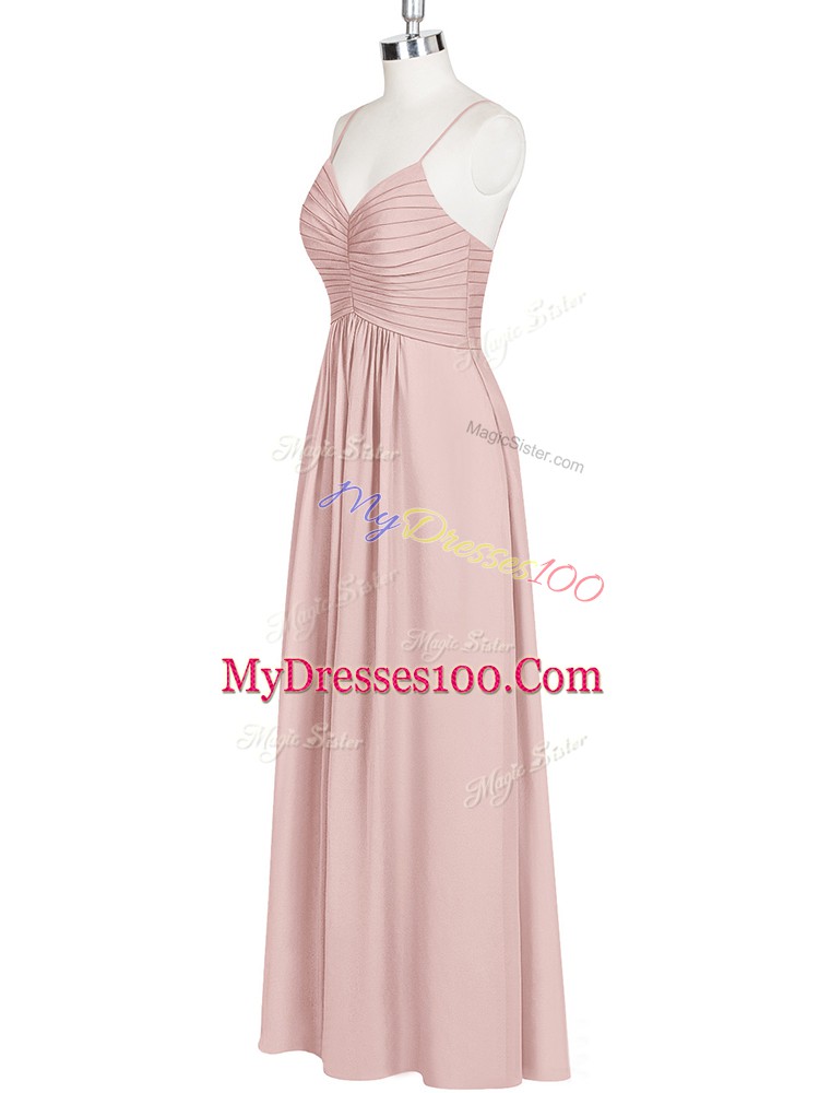 Glittering Chiffon Sleeveless Floor Length Prom Gown and Ruching