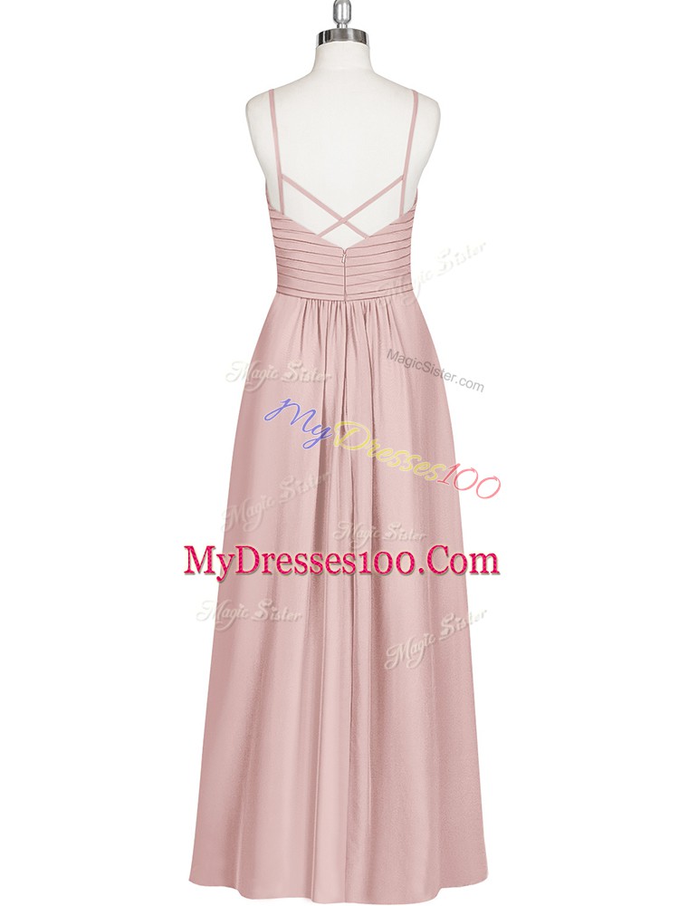 Glittering Chiffon Sleeveless Floor Length Prom Gown and Ruching