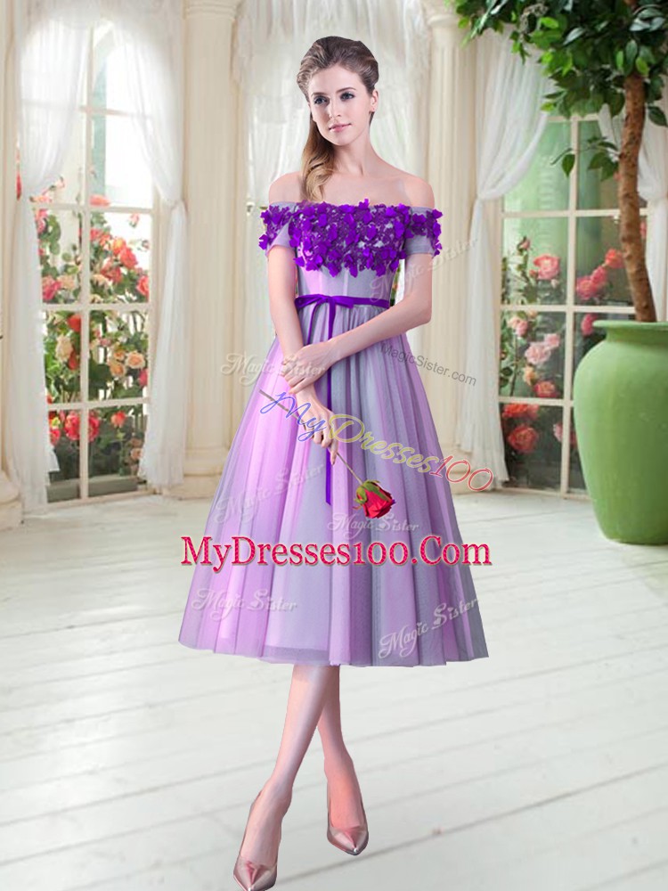 Off The Shoulder Sleeveless Lace Up Dress for Prom Lilac Tulle