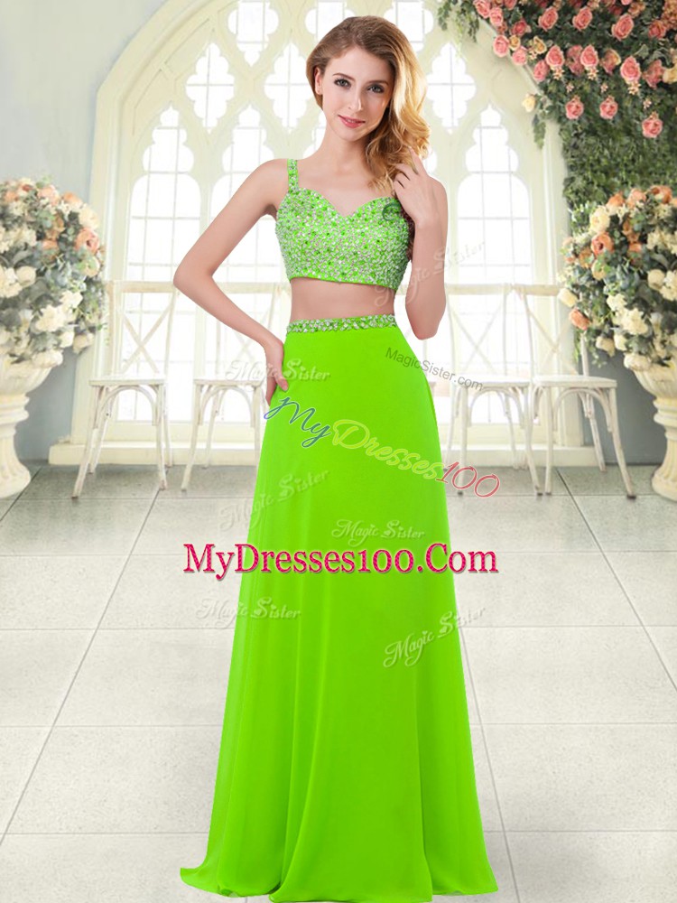 Admirable Zipper Straps Beading Prom Dresses Chiffon Sleeveless