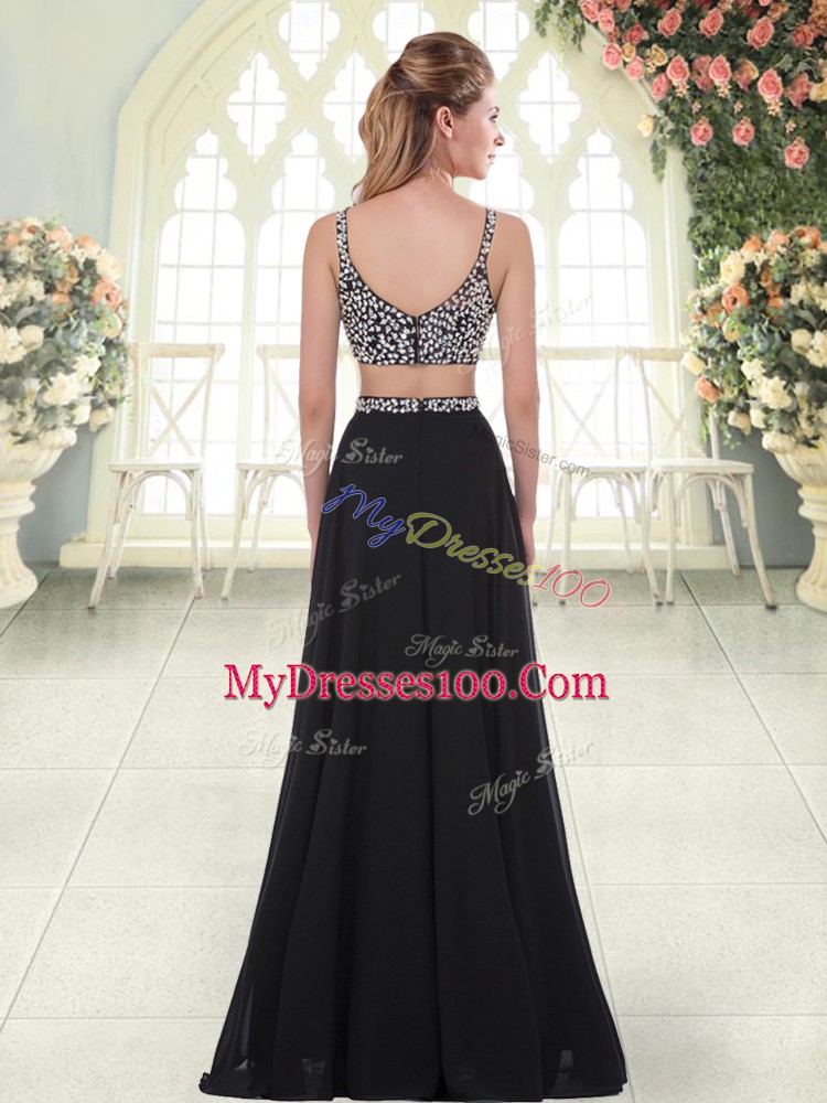 Admirable Zipper Straps Beading Prom Dresses Chiffon Sleeveless