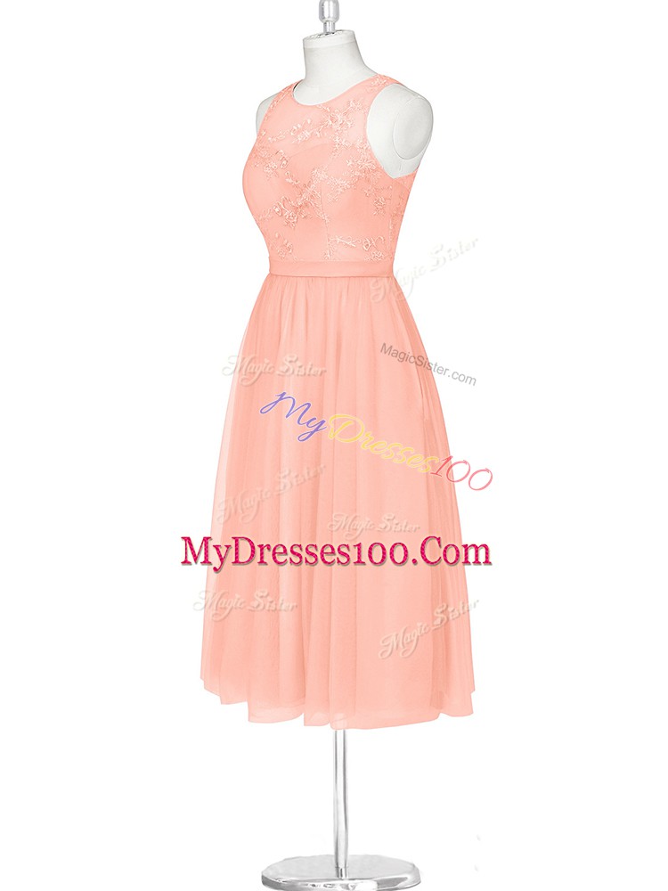 Luxurious Pink Scoop Zipper Lace Dress for Prom Sleeveless