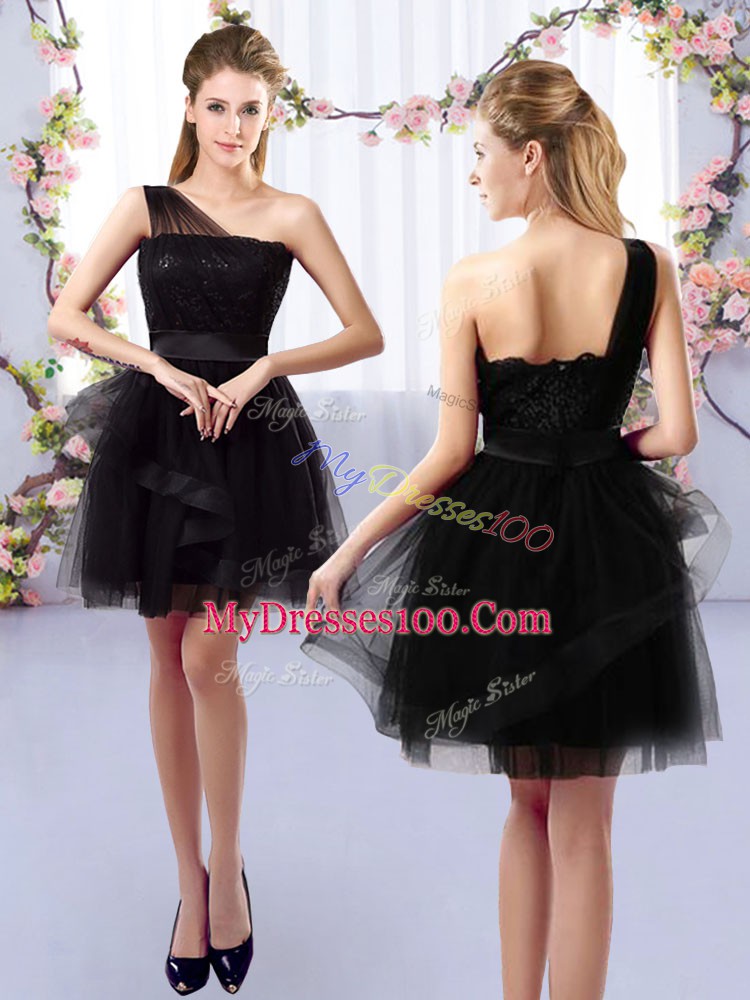 Amazing Black Sleeveless Mini Length Lace Side Zipper Damas Dress