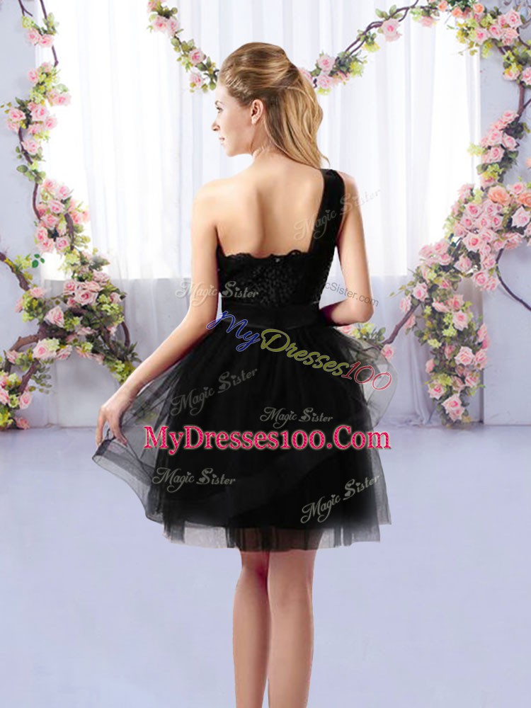 Amazing Black Sleeveless Mini Length Lace Side Zipper Damas Dress