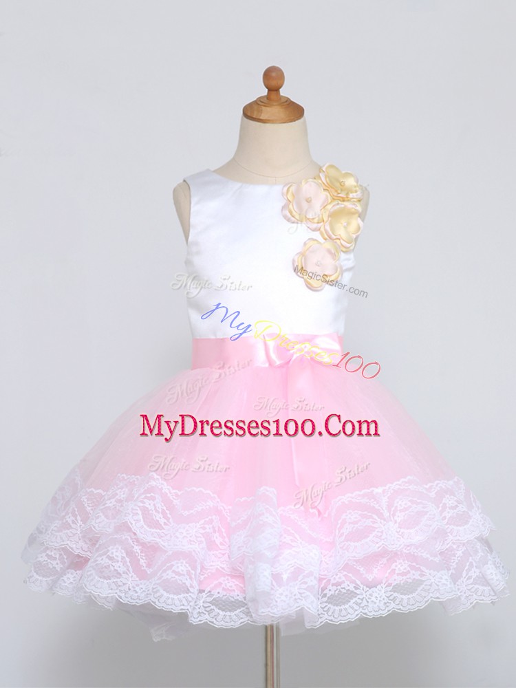 Tulle Sleeveless Mini Length Flower Girl Dresses and Lace and Appliques