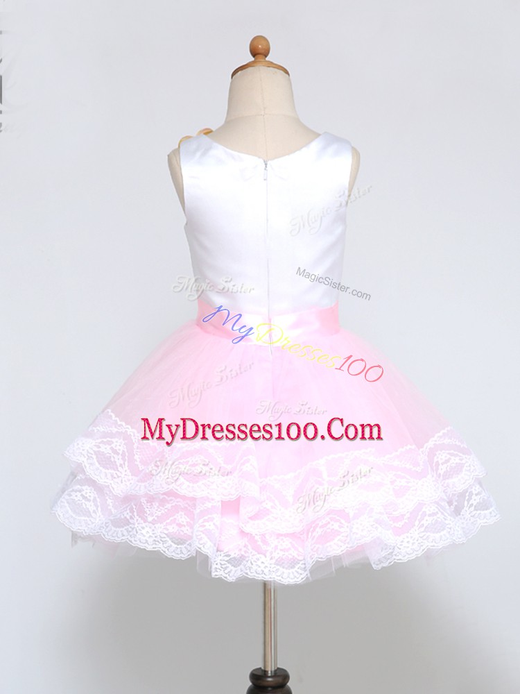Tulle Sleeveless Mini Length Flower Girl Dresses and Lace and Appliques