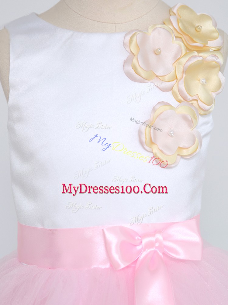 Tulle Sleeveless Mini Length Flower Girl Dresses and Lace and Appliques