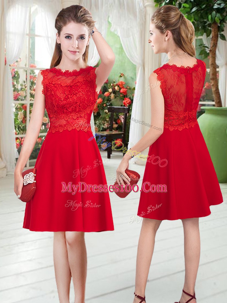 Graceful Red Homecoming Dress Prom and Party with Lace Scalloped Sleeveless Zipper