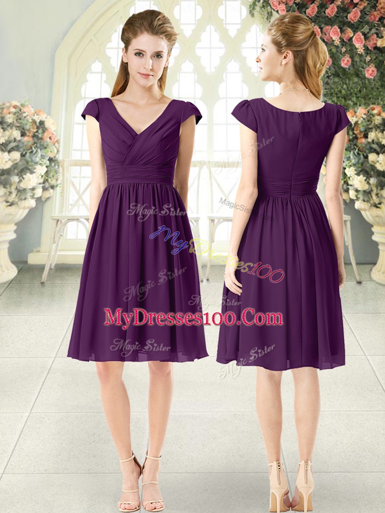 Ideal Chiffon Cap Sleeves Knee Length Prom Dress and Ruching