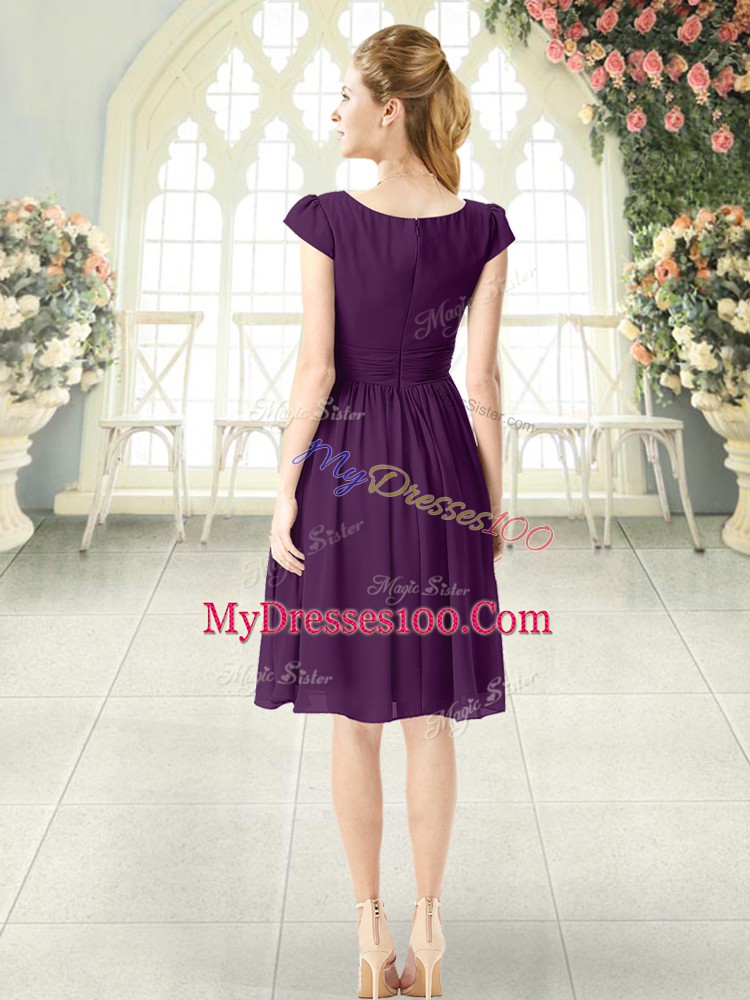 Ideal Chiffon Cap Sleeves Knee Length Prom Dress and Ruching