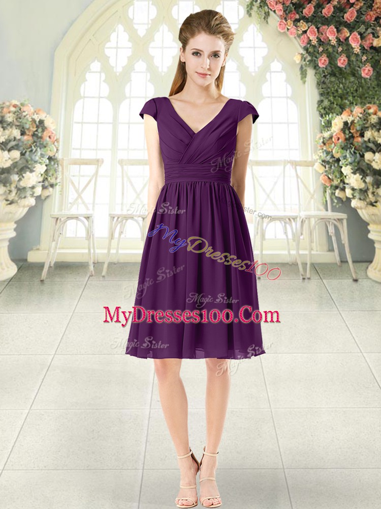 Ideal Chiffon Cap Sleeves Knee Length Prom Dress and Ruching