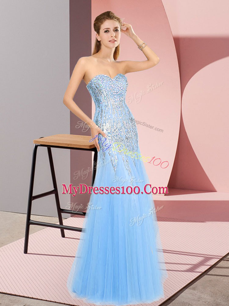 Lovely Blue Sleeveless Tulle Zipper Homecoming Dress for Prom and Party