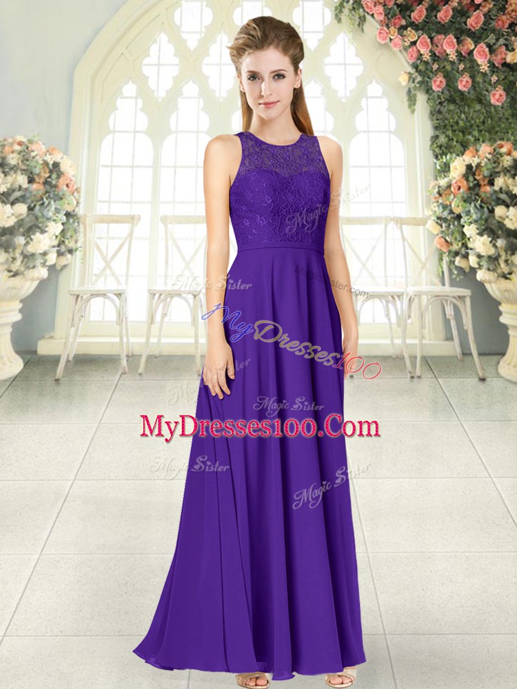 Lace Purple Backless Sleeveless Floor Length