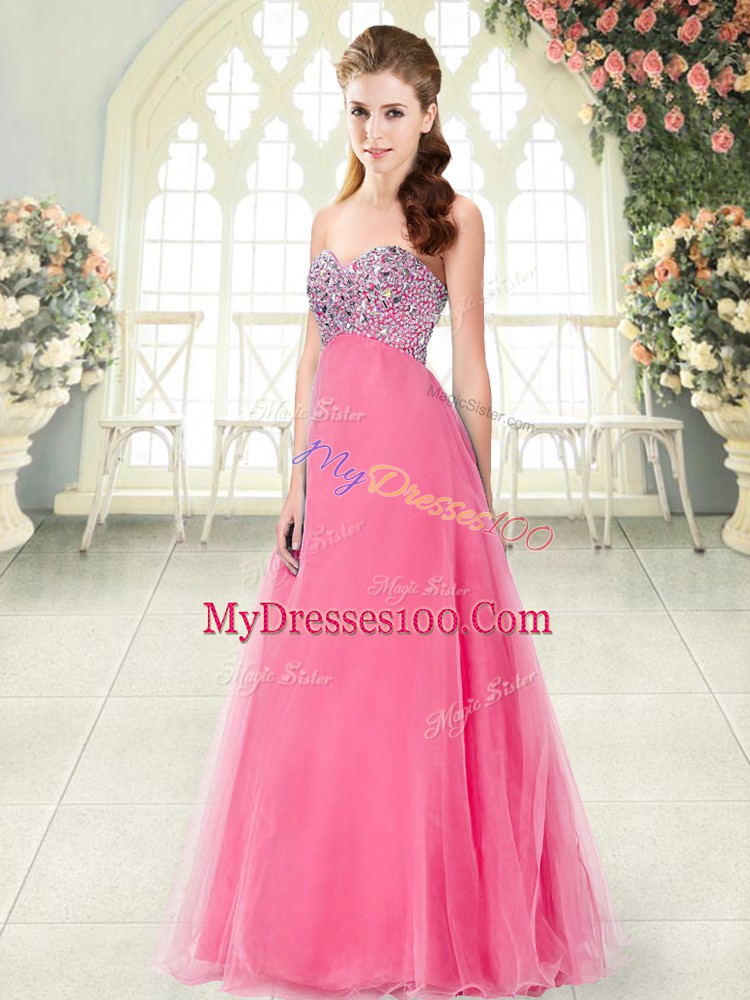 Hot Pink Dress for Prom Prom and Party with Beading Sweetheart Sleeveless Lace Up