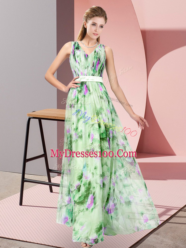 Smart Floor Length Zipper Prom Evening Gown Multi-color for Prom and Party with Pattern