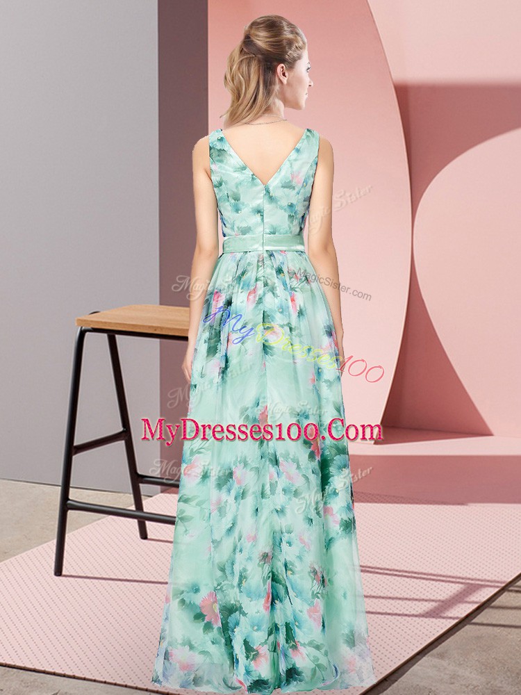 Smart Floor Length Zipper Prom Evening Gown Multi-color for Prom and Party with Pattern